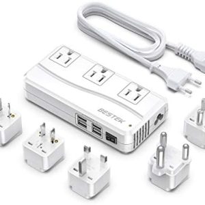BESTEK 220v to 110v Voltage Converter, US to Europe Converter for Hair Straightener/Curling Iron, Power Converter for European Travel, (US/AU/EU/UK/India/South Africa Universal Plug Adapter)