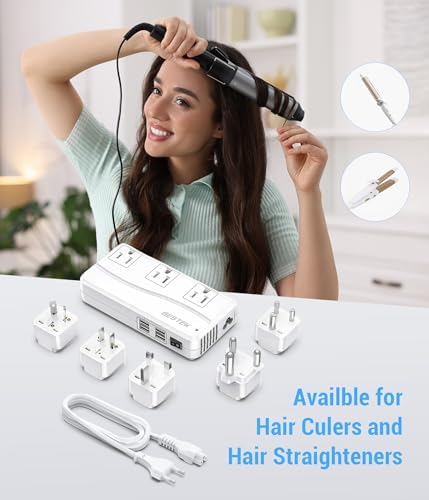 BESTEK 220v to 110v Voltage Converter, US to Europe Converter for Hair Straightener/Curling Iron, Power Converter for European Travel, (US/AU/EU/UK/India/South Africa Universal Plug Adapter) - Image 6