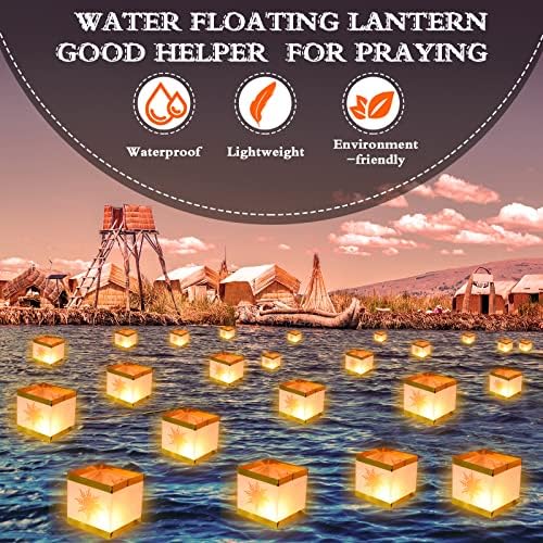 Cunno 72 Pcs Square Memorial Lanterns Set Paper Tangled Lanterns Sun Pattern Chinese Wishing Lights with Tea Candles and Adhesive Pads for Praying Pool Blessing Wedding - Image 5