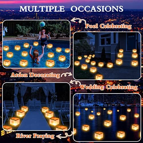 Cunno 72 Pcs Square Memorial Lanterns Set Paper Tangled Lanterns Sun Pattern Chinese Wishing Lights with Tea Candles and Adhesive Pads for Praying Pool Blessing Wedding - Image 7