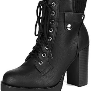 DREAM PAIRS Women's Lace up Combat Ankle Boots High Chunky Heel Fashion Heeled Booties Shoes