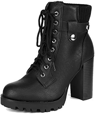 DREAM PAIRS Women's Lace up Combat Ankle Boots High Chunky Heel Fashion Heeled Booties Shoes