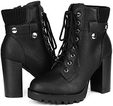 DREAM PAIRS Women's Lace up Combat Ankle Boots High Chunky Heel Fashion Heeled Booties Shoes - Image 3