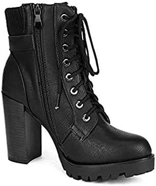 DREAM PAIRS Women's Lace up Combat Ankle Boots High Chunky Heel Fashion Heeled Booties Shoes - Image 4