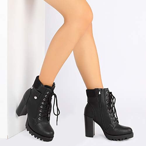 DREAM PAIRS Women's Lace up Combat Ankle Boots High Chunky Heel Fashion Heeled Booties Shoes - Image 6