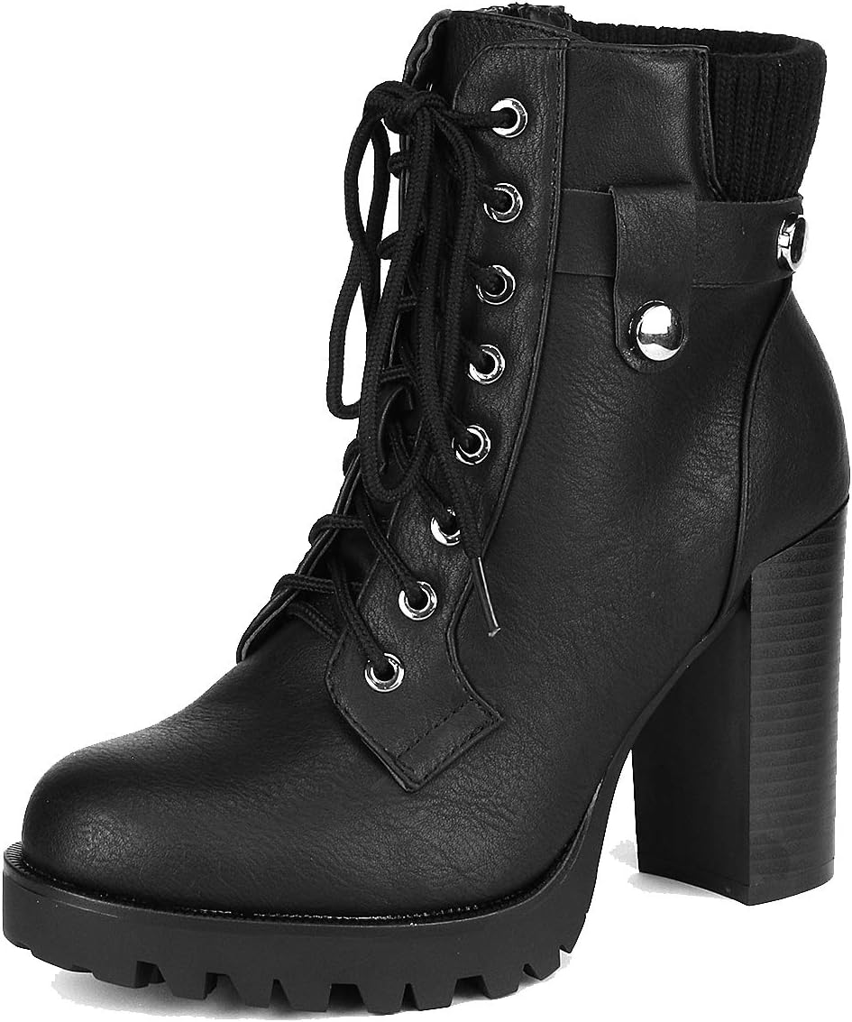 DREAM PAIRS Women's Lace up Combat Ankle Boots High Chunky Heel Fashion Heeled Booties Shoes - Image 9