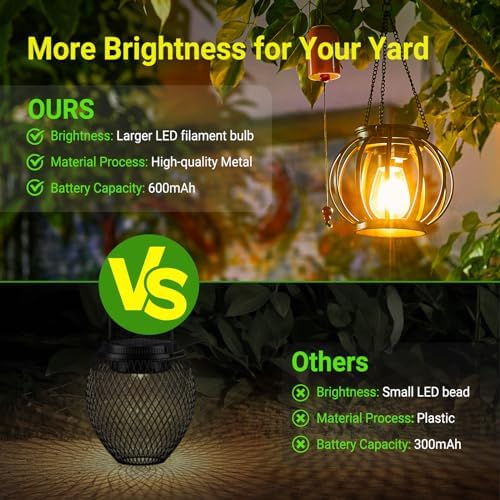 KOOPER Solar Lanterns Outdoor Waterproof, Upgraded Metal Hanging Solar Lights Outdoor Lanterns, Brighter Auto On/Off Outdoor Hanging Lantern for Yard Patio Pathway Porch Garden Decor 2 Pack - Image 3