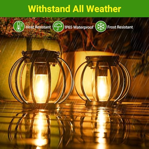KOOPER Solar Lanterns Outdoor Waterproof, Upgraded Metal Hanging Solar Lights Outdoor Lanterns, Brighter Auto On/Off Outdoor Hanging Lantern for Yard Patio Pathway Porch Garden Decor 2 Pack - Image 4
