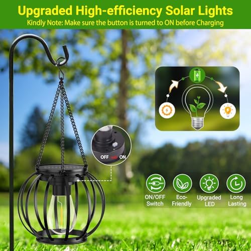 KOOPER Solar Lanterns Outdoor Waterproof, Upgraded Metal Hanging Solar Lights Outdoor Lanterns, Brighter Auto On/Off Outdoor Hanging Lantern for Yard Patio Pathway Porch Garden Decor 2 Pack - Image 6