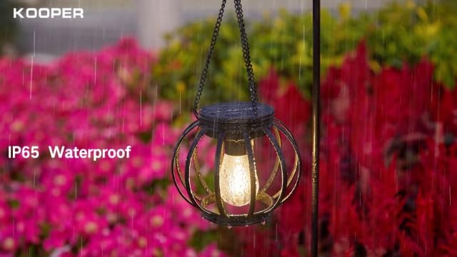 KOOPER Solar Lanterns Outdoor Waterproof, Upgraded Metal Hanging Solar Lights Outdoor Lanterns, Brighter Auto On/Off Outdoor Hanging Lantern for Yard Patio Pathway Porch Garden Decor 2 Pack - Image 7