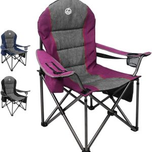 Northroad Oversized Portable Camping Chair, Full Padded Outdoor Folding Chair Support 350 LBS, Heavy Duty Lawn Chair with Cup Holder, Cooler Bag, Lumbar Support, Head Pocket for Adult (Purple)