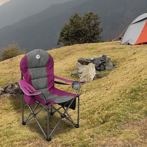 Northroad Oversized Portable Camping Chair, Full Padded Outdoor Folding Chair Support 350 LBS, Heavy Duty Lawn Chair with Cup Holder, Cooler Bag, Lumbar Support, Head Pocket for Adult (Purple) - Image 3