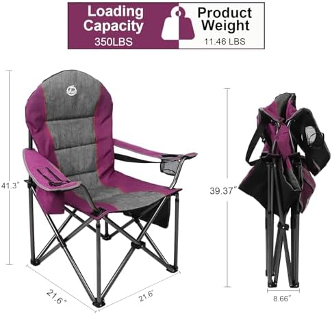 Northroad Oversized Portable Camping Chair, Full Padded Outdoor Folding Chair Support 350 LBS, Heavy Duty Lawn Chair with Cup Holder, Cooler Bag, Lumbar Support, Head Pocket for Adult (Purple) - Image 4