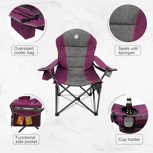 Northroad Oversized Portable Camping Chair, Full Padded Outdoor Folding Chair Support 350 LBS, Heavy Duty Lawn Chair with Cup Holder, Cooler Bag, Lumbar Support, Head Pocket for Adult (Purple) - Image 5