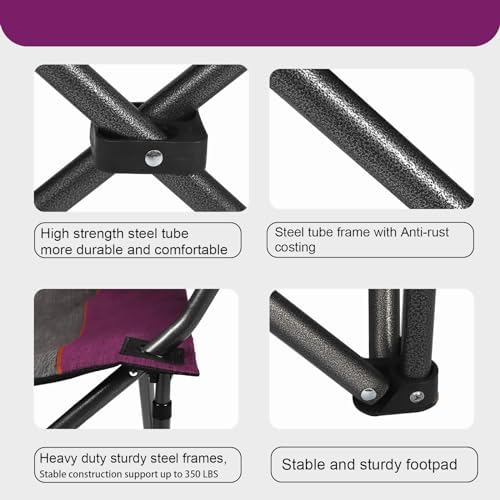 Northroad Oversized Portable Camping Chair, Full Padded Outdoor Folding Chair Support 350 LBS, Heavy Duty Lawn Chair with Cup Holder, Cooler Bag, Lumbar Support, Head Pocket for Adult (Purple) - Image 7