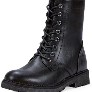Vepose Women's Combat Ankle Black Flat Boots, Military Fashion 925 Booties Inner Zipper