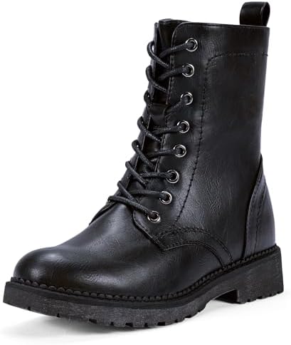 Vepose Women's Combat Ankle Black Flat Boots, Military Fashion 925 Booties Inner Zipper