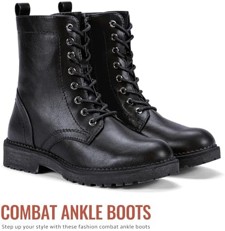 Vepose Women's Combat Ankle Black Flat Boots, Military Fashion 925 Booties Inner Zipper - Image 4
