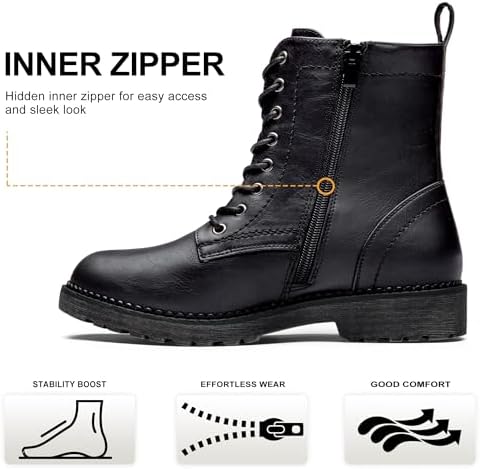 Vepose Women's Combat Ankle Black Flat Boots, Military Fashion 925 Booties Inner Zipper - Image 5